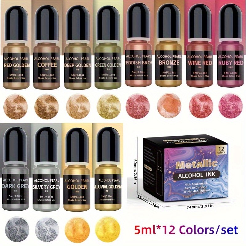 Alcohol Ink Set - 12Metallic color3DRendering Set (5 ml *
