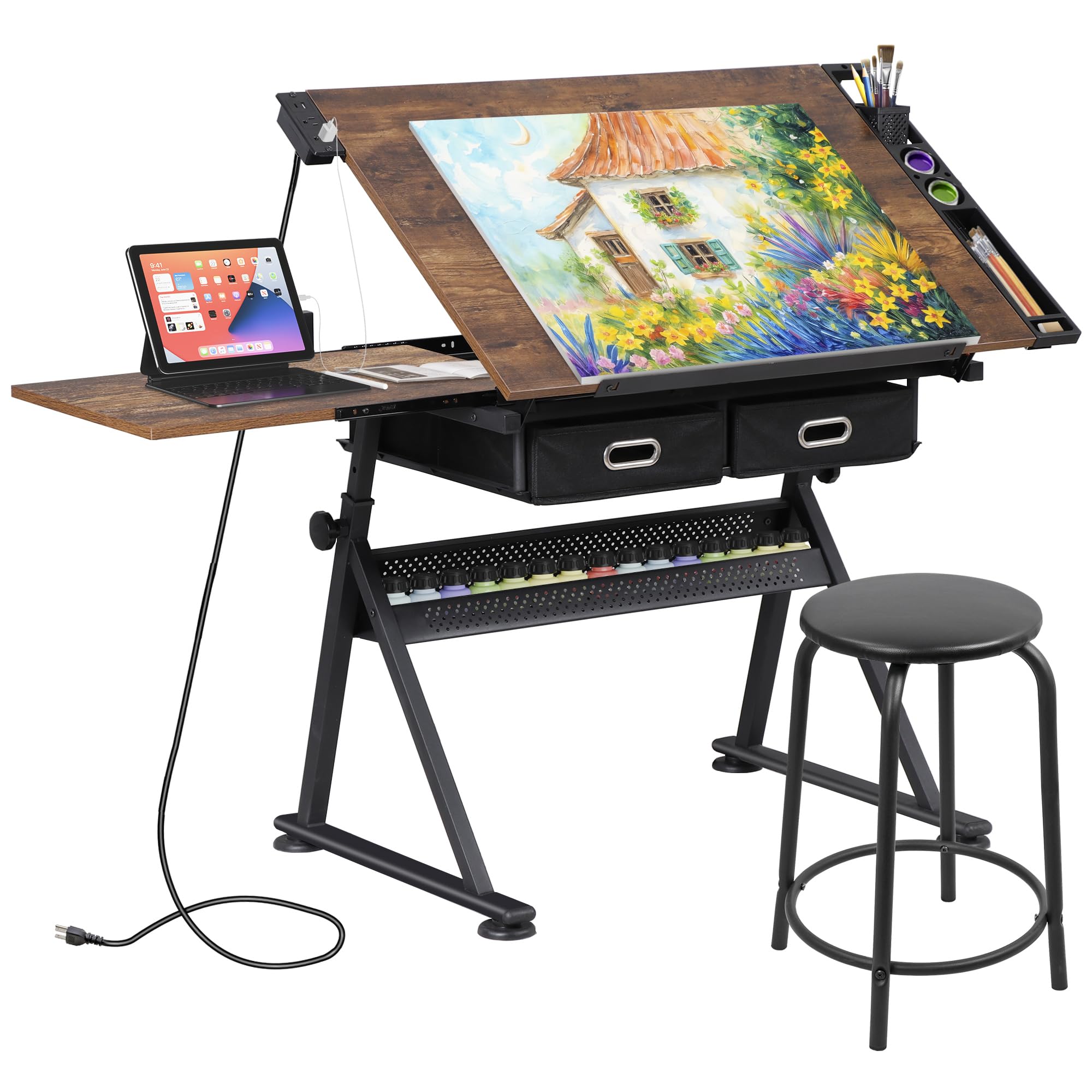 Art Craft Us - Verstelbare tekentafel met kruk, kantelbare tekentafel