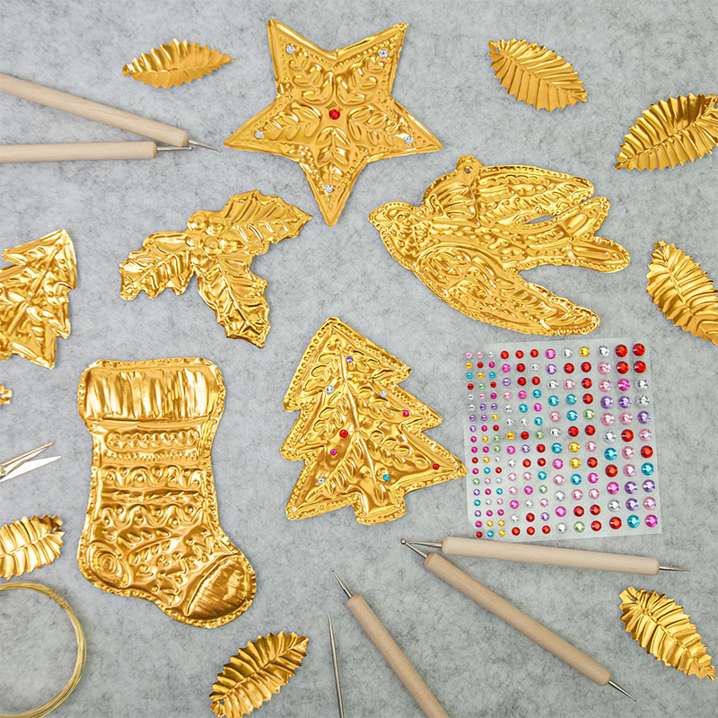 Art Craft With Paper - DIY goudfolie kunst reliëf kerstversiering goud