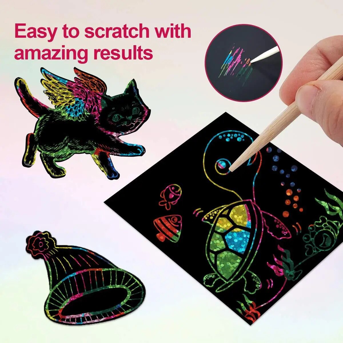 Art Craft Education - Veel creatieve Scratch Art-kaartenkit! 100-delige ouder-kind