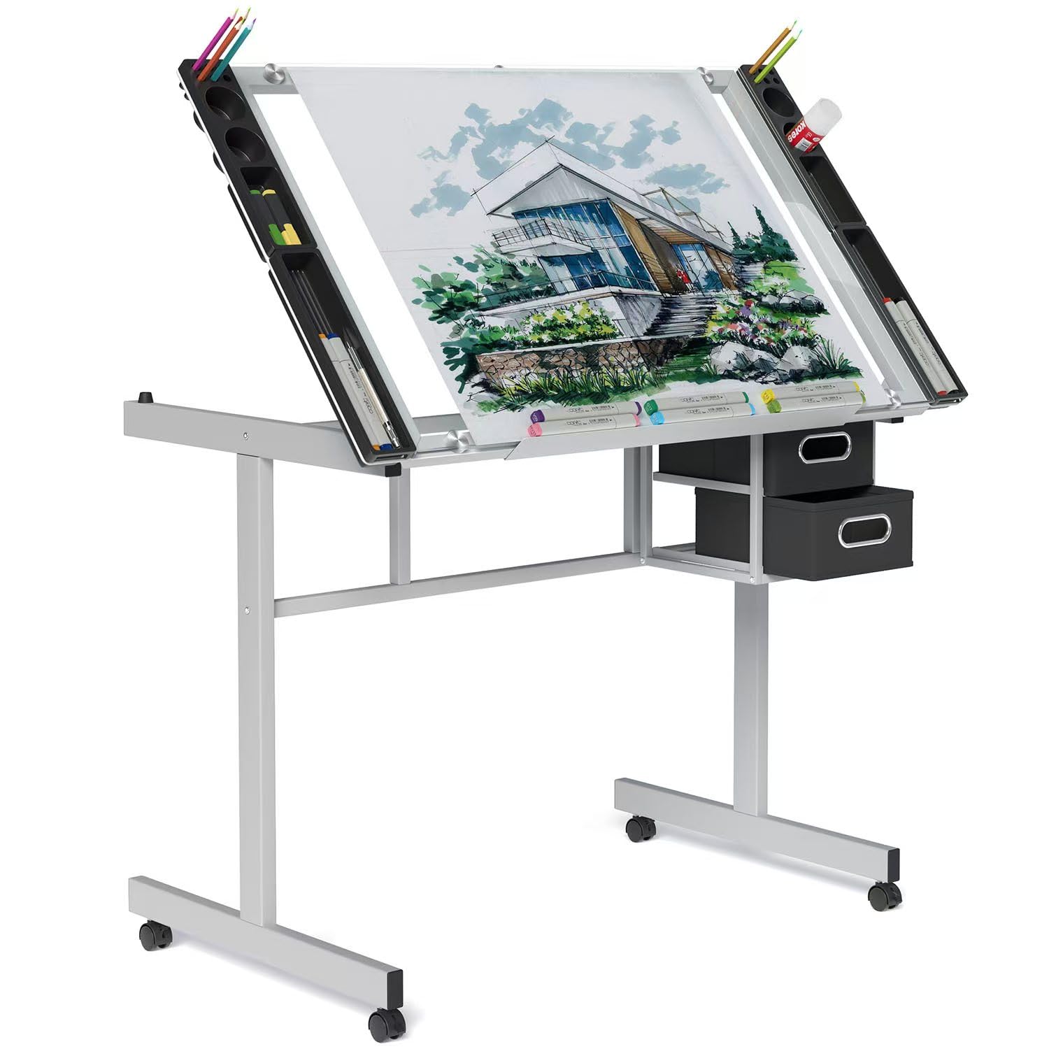 Art Craft Us - Verstelbare tekentafel met glazen blad, kunst-