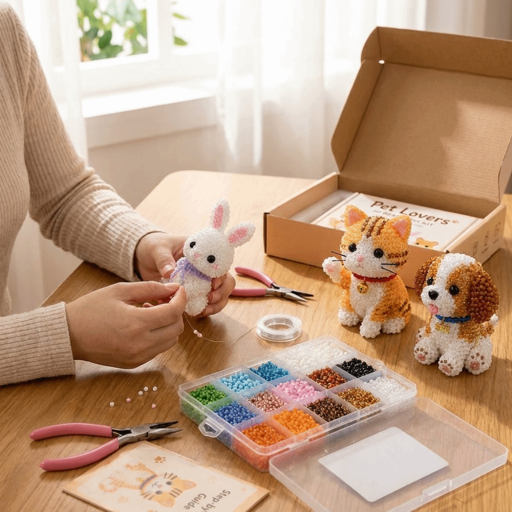 Art Craft Education - Handgemaakte DIY dieren kralenborduurset, miniatuur kralenwerk