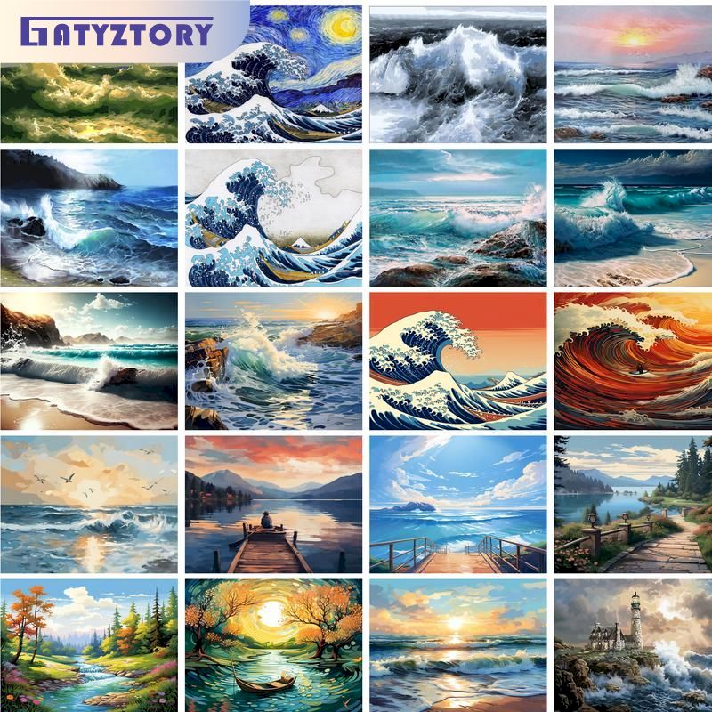 Art Craft Number - GATYZTORY Ingelijste Oceaan Strand Rivier Landschap
